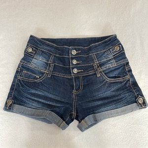 High Waisted Dark Distressed Jean Shorts Size 7